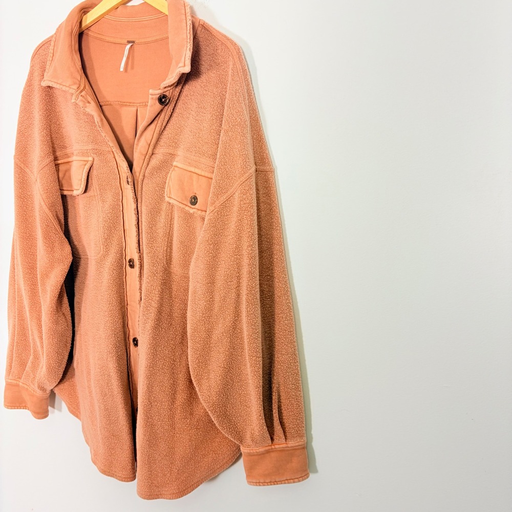 Free People We The Free Ruby Fleece Shirt Jacket Pink Terracotta Shacket L - Picture 4 of 10